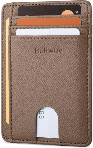 Vista 24 de Buffway - Carteras de cuero delgadas minimalistas con bolsillo frontal y bloqueo RFID para hombres y mujeres, negro (Alaska Black), Minimalista