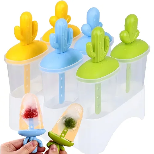 Vista 6 de AuraGlor Juego de moldes para paletas de cactus, moldes familiares para hacer helados, accesorios de cocina congelados, fácil liberación, saludable