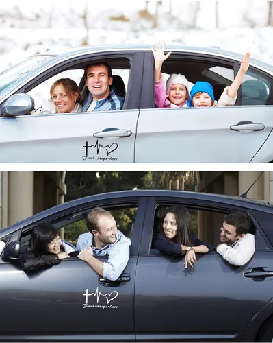 Vista 3 de Calcomanías adhesivas de fe, esperanza y amor en forma de corazón para autos, calcomanía de vinilo de la cruz de Jesús para ventanas de autos