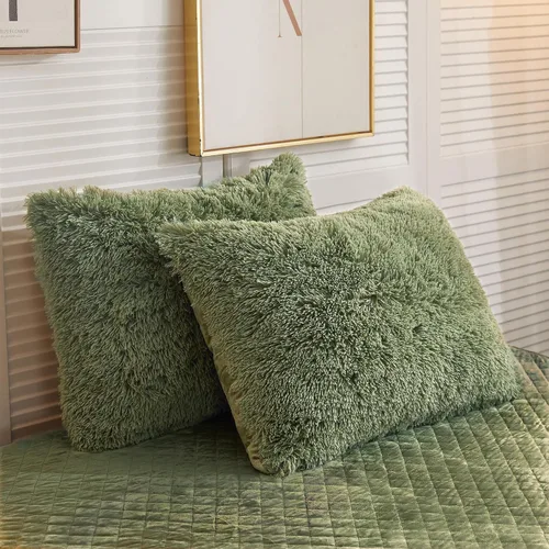 Vista 15 de LIFEREVO Paquete de 2 fundas de almohada de piel sintética, serie de lujo decorativa para el hogar de felpa peluda, funda de almohada peluda súper