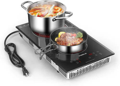 Vista 8 de Placa de cocina eléctrica de 2 quemadores, estufa de cerámica portátil con 9 niveles de potencia y temporizador, 1800 W 120 V, bloqueo de seguridad