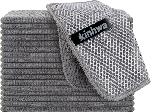 Vista 25 de KinHwa Paños de cocina para platos, paños de microfibra absorbentes de secado rápido, trapos de cocina con lado de limpieza de poliéster, ideal
