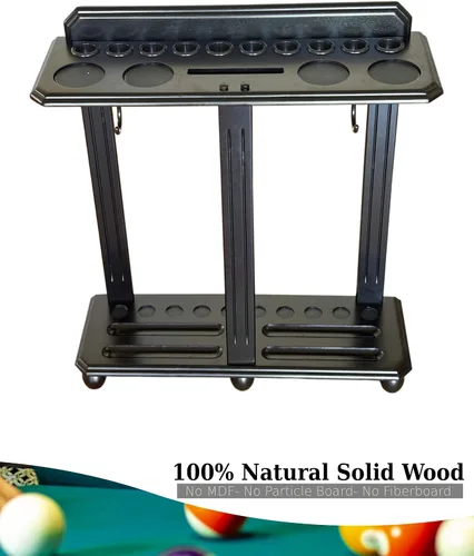 Vista 3 de Soporte para taco de billar de madera maciza de alta calidad, soporte de billar de madera para diez tacos y accesorios de mesa completa
