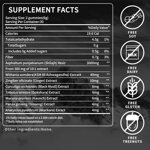 Vista 7 de Shilajit - Gomitas de oro para hombres y mujeres con Ashwagandha y Gokshura, más de 85 minerales y ácido fúlvico, energía natural y apoyo