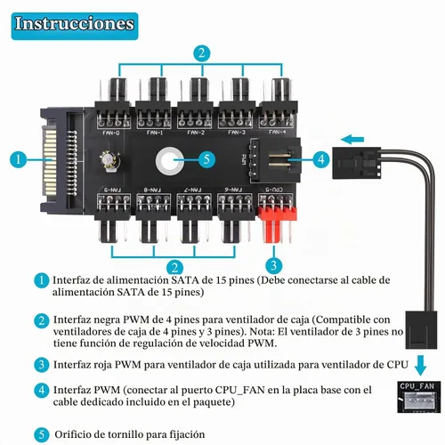 Vista 2 de Cable de extensión divisor de concentrador de ventilador, cable de fuente de alimentación de 1 a 10 vías, cable de fuente de alimentación de 15