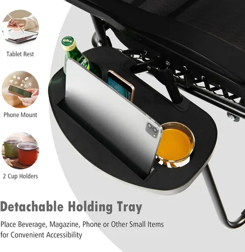 Vista 6 de Tangkula Zero Gravity - Silla plegable para patio, reclinable, ajustable, con soporte para tazas, reposabrazos anchos para patio, jardín, piscina