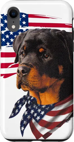 Vista 25 de Funda genial impresionante con la bandera estadounidense para iPhone 16 Rottweiler Dog