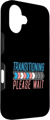 Vista 3 de Funda transgénero LGBTQ para iPhone 16 Transitioning Please Wait Rainbow Pride