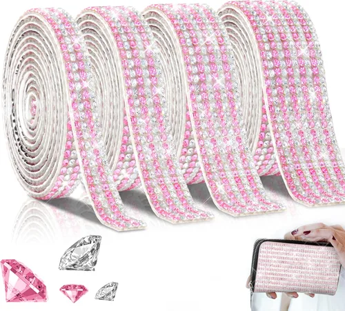 Vista 10 de 4 rollos de cinta autoadhesiva con diamantes de imitación, cinta de diamantes bling con pegatinas de 2 mm para manualidades, bodas, cumpleaños