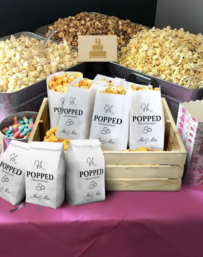 Vista 3 de 48 bolsas de palomitas de maíz con texto en inglés «He Popped the Question», para compromiso, despedida de soltera, regalos de boda, resistentes a