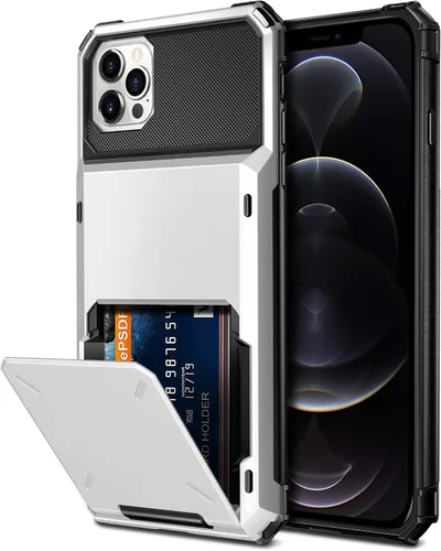 Vista 25 de Vofolen Funda compatible con iPhone 12, cartera 5G, 4 ranuras para tarjetas, tarjetero con bolsillo oculto, doble capa, cubierta trasera protectora