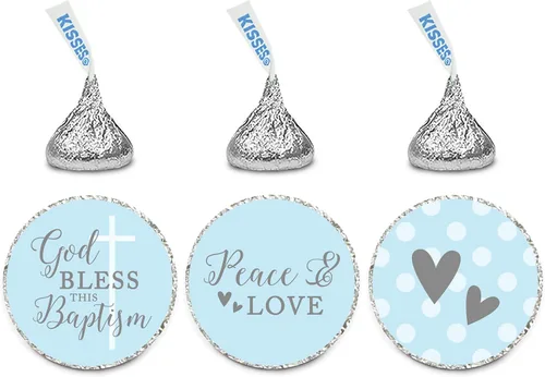 Vista 11 de Andaz Press Colección de bautismo de niño azul y gris, banderín colgante personalizado con cuerda, agradecimiento por celebrar el bautismo
