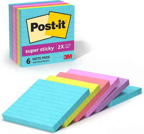 Vista 13 de Post-it Notas súper adhesivas, 4 x 4 pulgadas, neones supernova, 6 almohadillas forradas Suministros escolares y suministros de oficina, el doble