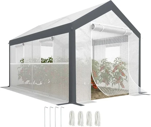 Vista 11 de Outsunny Invernadero de 10' x 7' x 7', Casa Verde Túnel para Exteriores Transitable con Cubierta de PE, Marco de Acero, 2 Puertas Enrollables