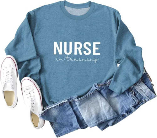 Vista 2 de Sudadera de enfermería en trairing para mujer, sudadera de cuello redondo para enfermera, de manga larga, para otoño