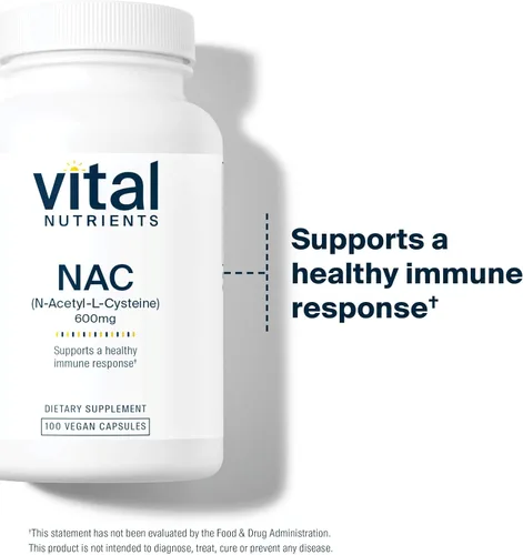 Vista 3 de Vital Nutrients NAC 600mg - N-acetil cisteína - Suplemento vegano de NAC - Antioxidante para la salud sinusal, hígado, inmune y respiratoria*