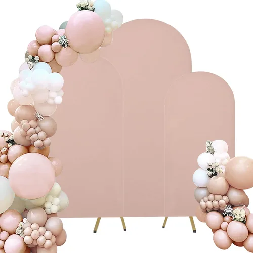 Vista 17 de Juego de 3 fundas de elastano ajustables para arco de boda, color beige, cubierta de fondo para arco de Chiara, parte superior redonda, para boda