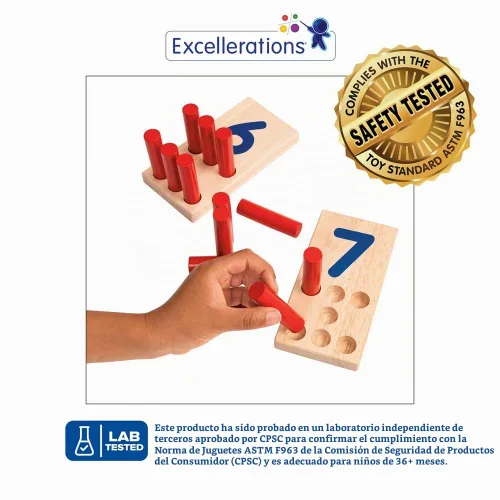 Vista 2 de Excellerations Tablero de números de clavija, incluye: 10 tablas de madera de goma + 55 clavijas de madera + bolsa de almacenamiento