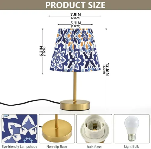 Vista 2 de Blue and White Retro Patterns Table Lamps 3 Way Dimmable Modern Lamps with Stylish Shade for Farmhouse Home Office Decor, Metal Base lampara de mesa