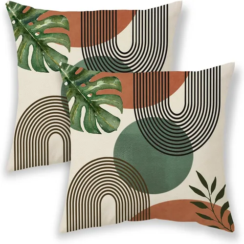 Vista 12 de BETGINY Fundas de almohada de verano para exteriores de 16 x 16 pulgadas, 2 unidades, color aguamarina, verde azulado, crema, sol, bohemio