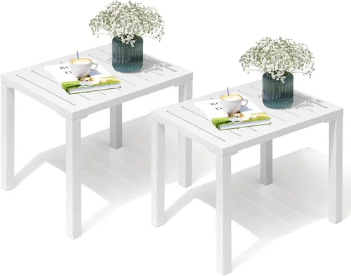 Vista 12 de Crestlive Products Mesa auxiliar para exteriores, mesa auxiliar rectangular de aluminio, mesa de café para patio pequeño para interiores y Negro