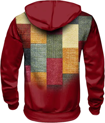 Vista 4 de Sudaderas con capucha para hombre, diseño de retazos a cuadros, casual, manga larga, con cordón de bolsillo