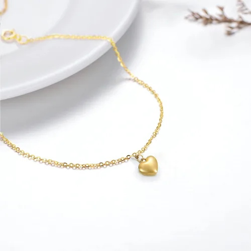 Vista 4 de SISGEM Tobillera de corazón de soplo de oro real de 14 quilates para mujer, pulsera de tobillo de amor, regalo de joyería para ella, 9+1+1 pulgada