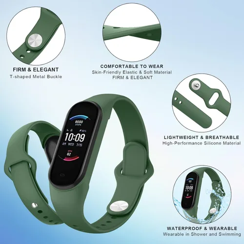 Vista 2 de AK Pulseras de silicona – Bandas suaves paquete de 3 para Xiaomi Mi Band 5, Mi Band 6, Amazfit Band 5 y Band 6 – Correa deportiva para mujeres
