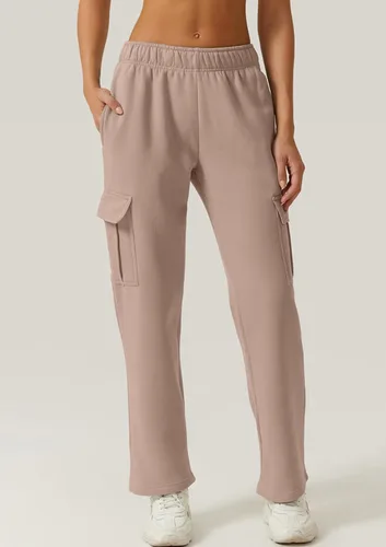 Vista 3 de QINSEN Pantalones deportivos holgados de cintura media para mujer, pantalones largos de forro polar con bolsillos