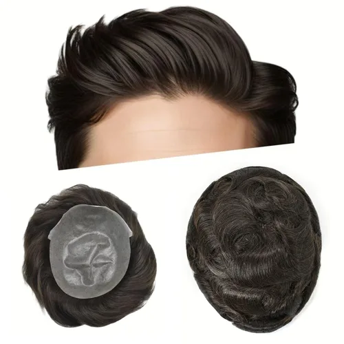 Vista 27 de Toupee - Sistemas de cabello humano para hombre, 0.002 in, piel ultrafina para hombre, tupé en V, polivinílico de poliuretano natural, piezas