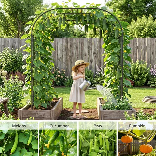 Vista 6 de DoCred Enrejado de arco de jardín grande para plantas trepadoras, 87 pulgadas de alto, soporte de metal para plantas, arco para trepar vides