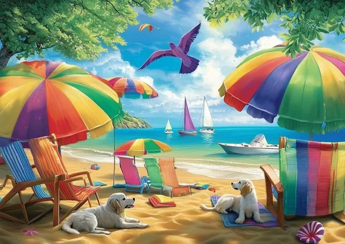 Vista 44 de Rompecabezas de 1000 piezas para adultos, rompecabezas de picnic en la 1000 piezas - Picnic en la playa