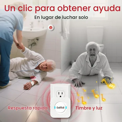 Vista 2 de CallToU Buscapersonas para cuidadores con botón de llamada inalámbrico, sistema de alerta de enfermera, más de 500 pies
