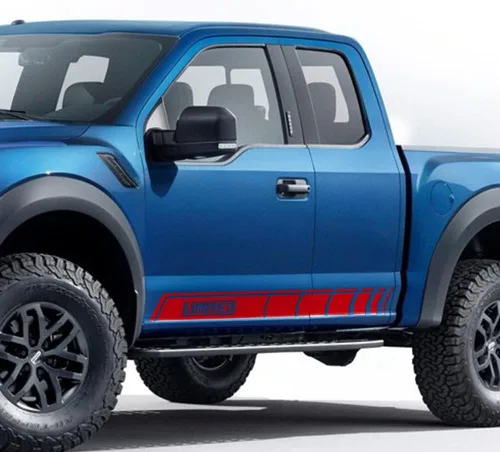 Vista 3 de Adhesivos Offroad Stripe Kit Limited Graphics Rocker Panel Calcomanías compatibles con Ford F 150 2015-Presente (rojo brillante)