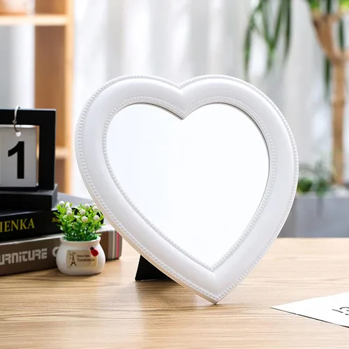 Vista 2 de BinaryABC Corazón Maquillaje Espejo Espejo Cosmético Pared Escritorio Pequeño Espejo Dormitorio Espejo (blanco)