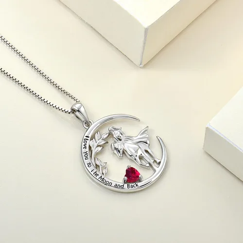 Vista 5 de YL Collar de caballo para mujer, plata de ley 925, colgante de luna, chapado en oro blanco de 18 quilates, joyería de animales, Metal, Rubí