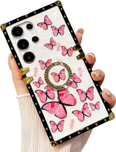 Vista 55 de Funda Rectangular de Lujo Femenina Compatible con iPhone 16 Pro Max Diseñada con Soporte de Anillo de Diamante con Función de Atril