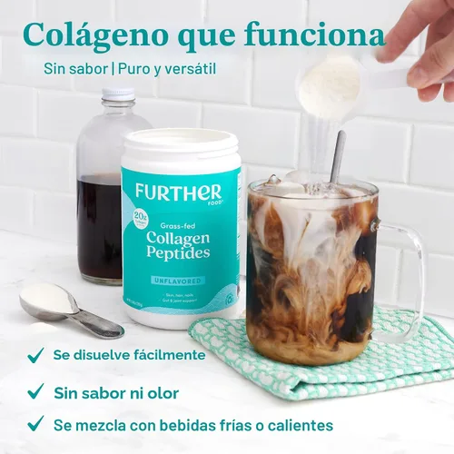 Vista 6 de Further Food - Polvo de péptidos de colágeno insípido - 100% alimentado con pasto, tipo 1 y 3 hidrolizado, 20g de colágeno por porción, apoya