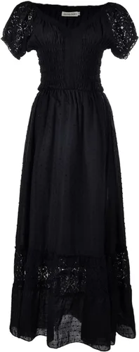 Vista 11 de Anna-Kaci Vestido Maxi de Doncella Campesina Renacentista Inspirado Boho con Manga Corta y Ribete de Encaje Beige