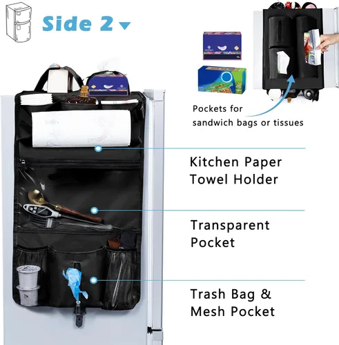 Vista 4 de Mini organizador de nevera, organizador de almacenamiento sobre el refrigerador con 16 bolsillos (65 x 12.5 pulgadas), organizador que ahorra