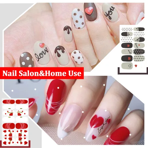 Vista 3 de 6 hojas de esmalte de uñas para el día de San Valentín para mujeres, tiras de esmalte de uñas autoadhesivas, tiras de uñas de gel, calcomanías
