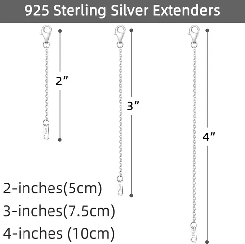 Vista 3 de Extensor de collar de plata de ley 925, extensores de cadena para collares de 2 pulgadas, 3 pulgadas, 4 pulgadas