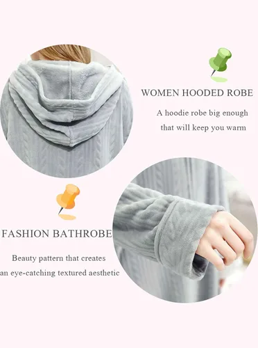 Vista 2 de Artfasion Bata larga con cremallera frontal y capucha para mujer, ropa de dormir de longitud completa para mujer