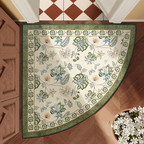 Vista 173 de jinchan Fiora - Alfombra lavable de área pequeña, alfombra de entrada floral de medio círculo de 2 x 3, tapete de media luna de pelo bajo, suave