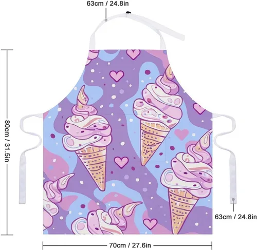 Vista 2 de MUSM Delantal para adultos – 27.6 x 31.5 pulgadas, delantales de poliéster resistentes con dos bolsillos grandes, delantal de cocina de helado