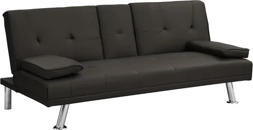 Vista 3 de LUMISOL Sofá cama tipo futón plegable convertible con 2 portavasos, sofá cama para sala de estar, sofá biplaza con marco de madera con patas