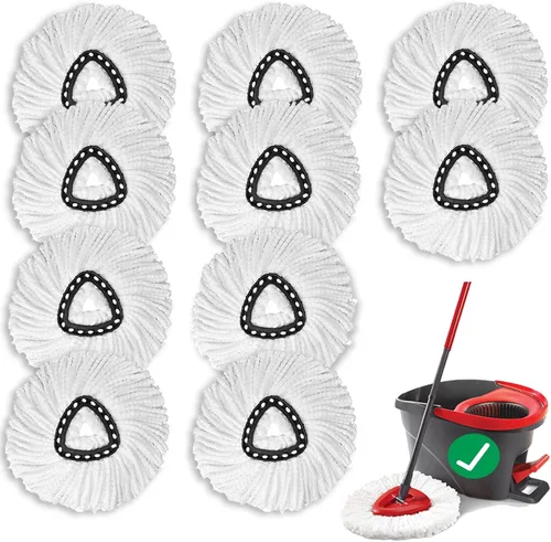 Vista 12 de 4 piezas de cabezal de repuesto para fregona giratoria, 100% cabezales de trapeador de microfibra compatibles con fregona giratoria triangular