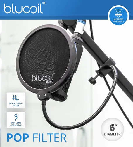 Vista 6 de Parabrisas con filtro pop para micrófonos de mano profesionales, pantalla de doble capa con clip de cuello de cisne flexible y soporte giratorio