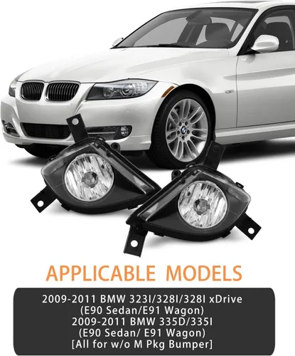 Vista 3 de Faros antiniebla para BMW Serie 3 Sedán/Wagon E90/E91 2009-2011 (sin paquete de M) con lente transparente, 2