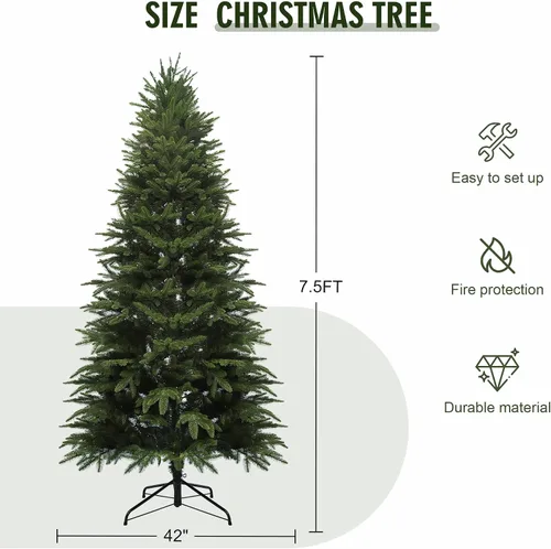 Vista 7 de Árbol de Navidad preiluminado de 7.5 pies con luces, árbol de Navidad artificial de abeto con 350 LED multicolor, ramas con bisagras de fácil